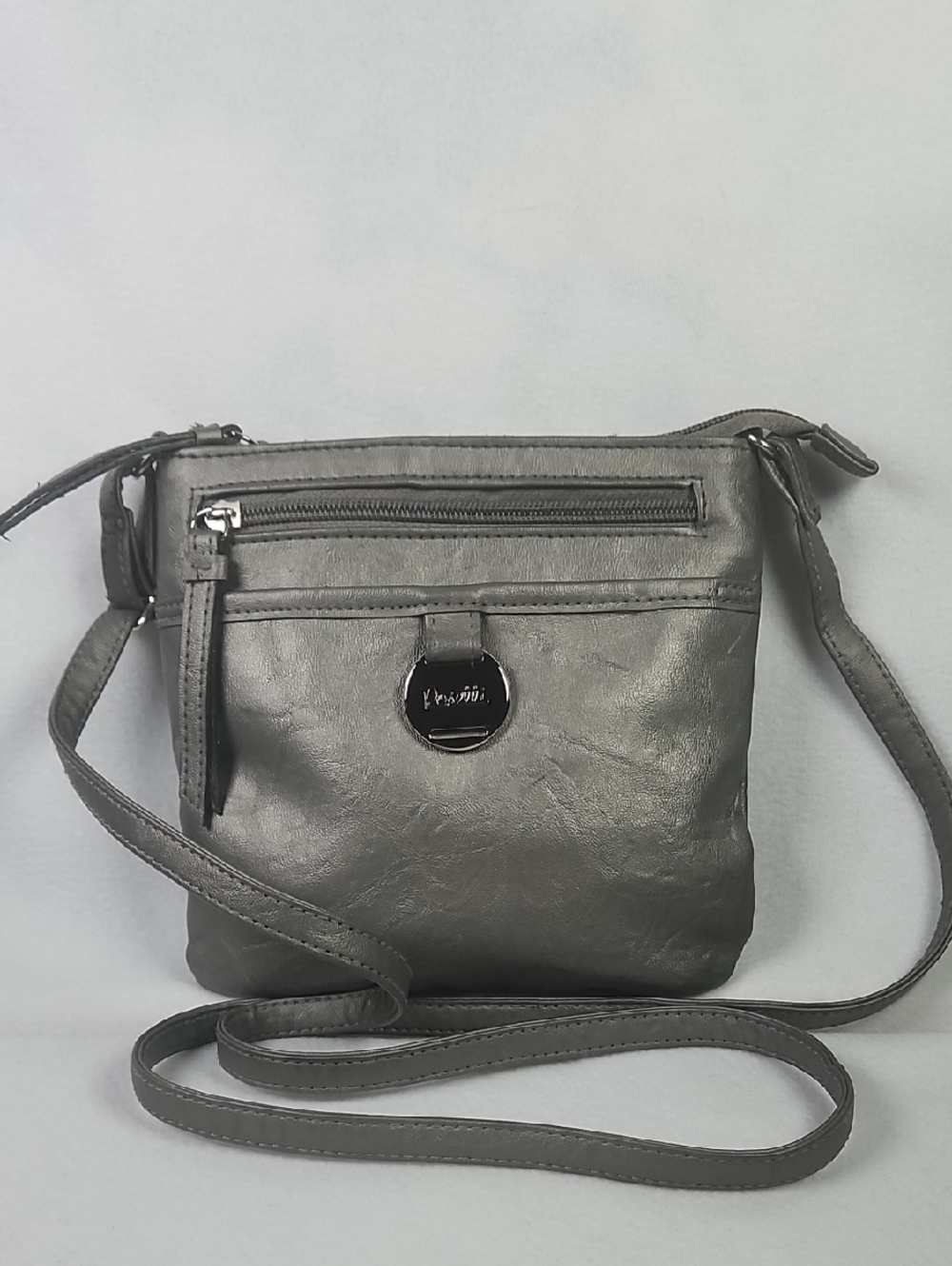 Rosetti Gray Faux-Leather Crossbody with Front Zip and Logo